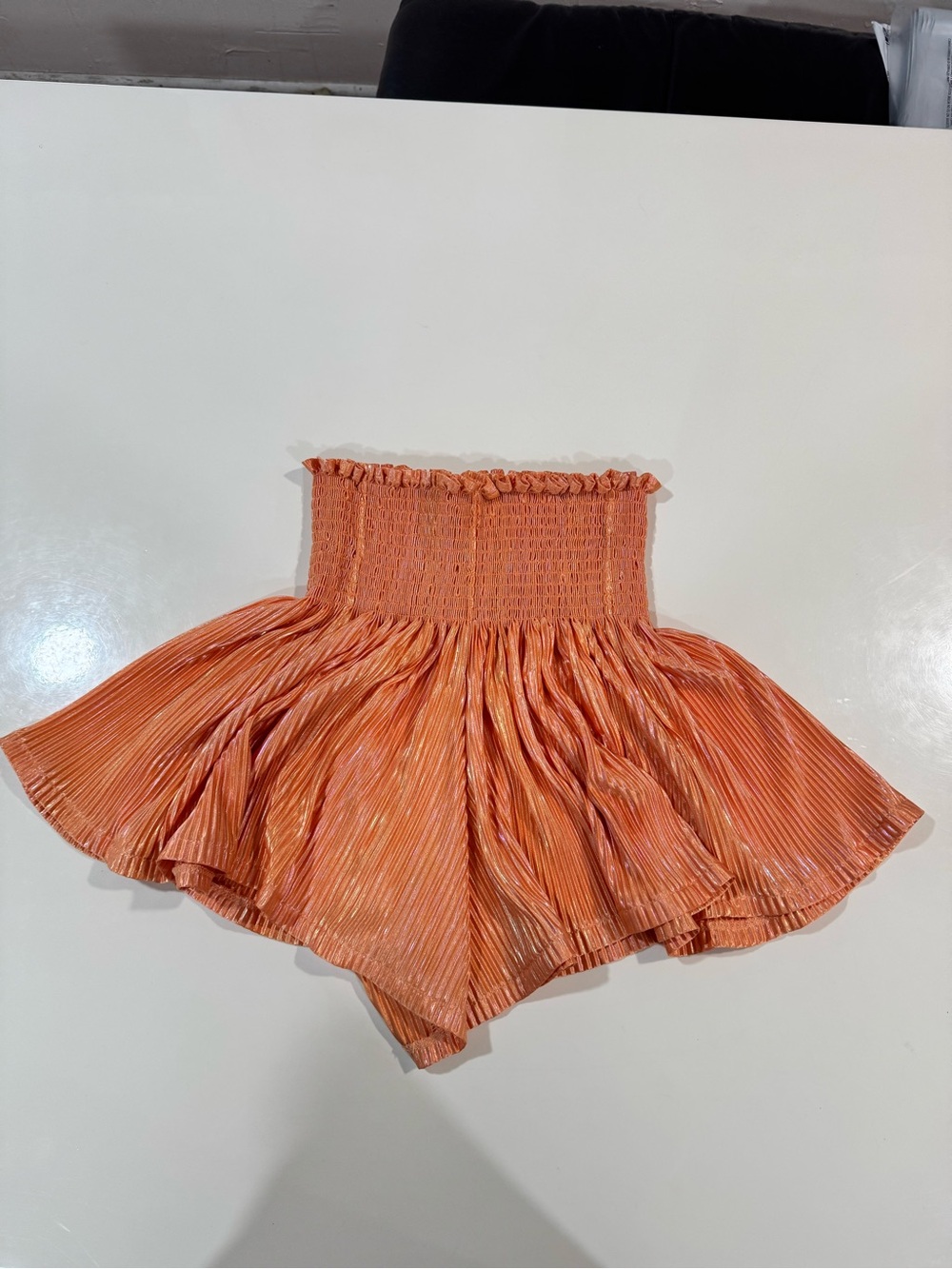 QUEEN OF SPARKLES Orange Metallic Pleated Shorts